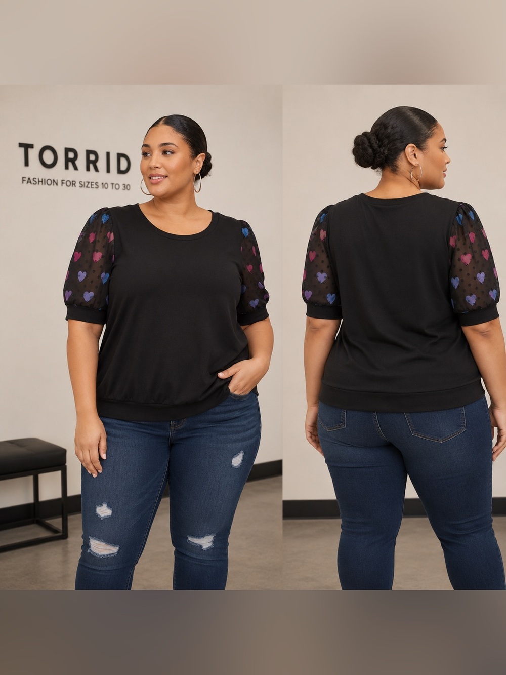 TO. Torrid Black Heart Sheer Sleeved Top (1)